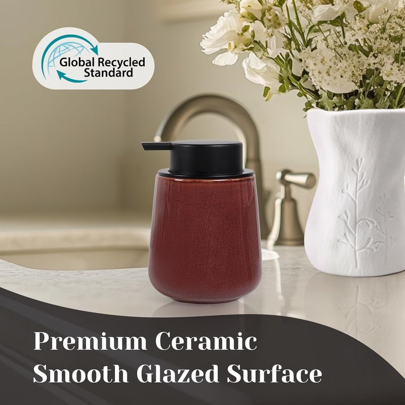 INGOFIN Ceramic Lotion Dispenser - 12 oz Refillable Hand Soap Dispenser Bathroom, Modern Liquid Soap Dispenser with Pump, Dish Dispenser for Kitchen,Kiln-Glazed Red Brown - Image 5